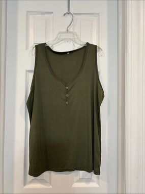Olive Green Sleeveless V-Neck Tank Top
